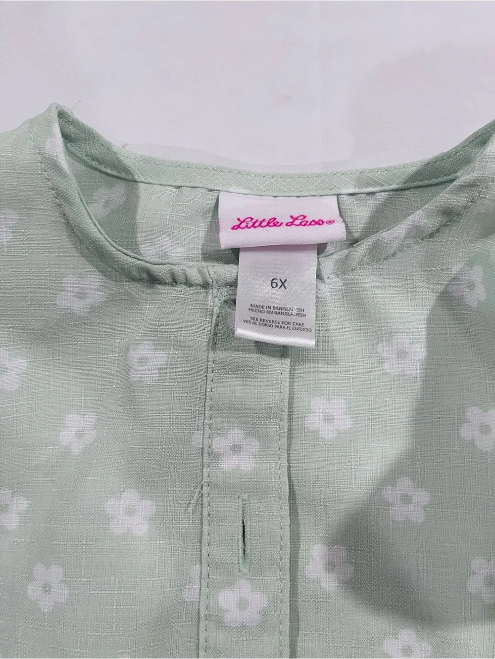 Little Lass Mint Green Floral Top with Button Placket Girl 6X